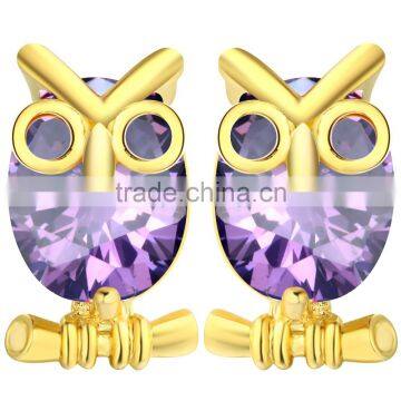 Cute gold color red zircon oval owl women jewelry party earring