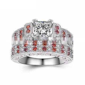 Fashion Jewelry top quality genuine sterling silver 925 women's finger ring set square diamond