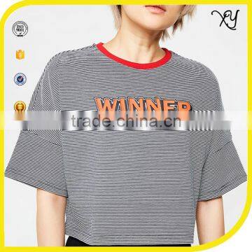 Latest New Model Shirts Crop Tops Women Wholesale Women Striped t Shirt photo-3