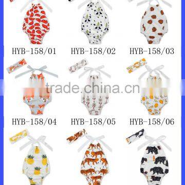 Summer Ocean Style Halter Sleeveless Design Retro Cotton Baby Girls Vintage Climbing Floral Romper photo-4