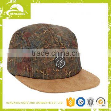 Applique embroidery flower design suede cheap 5 panel plain hat