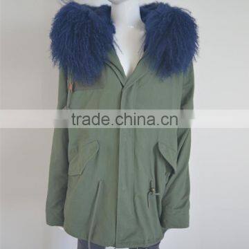 Myfur Customized Navy Lamb Fur Hooded Parka Coats for Adults photo-3