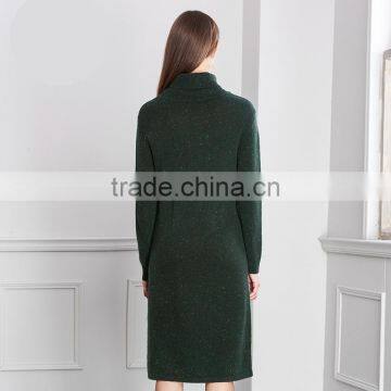 Women Pullover Sweater Ladies Plus Size Green Color Turtleneck Sweater Dress photo-2