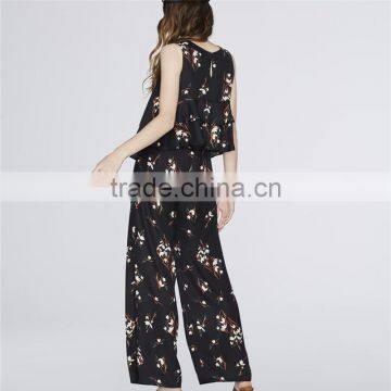 Chic Ropa Mujer Floral Wide Legs Shape Print Black Dressy Pants Outfits photo-3