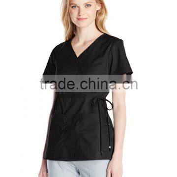 Women's Easy-Fit Mock-Wrap Scrub Shirt/Blouse Top With Adjustable Side Tie photo-4
