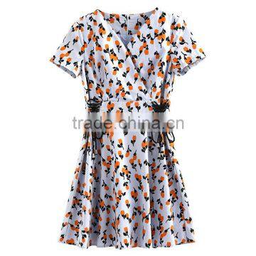 2017 Fashion Summer for Women Fashion Elegant Breathe Printing Floral V-neck Daliy High-waisted Slim Dress photo-5