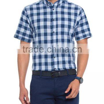 Navy Regular Short Sleeve check Buttoned Shirt