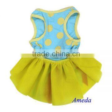 Yellow Tutu Blue Polka Dots Pink Ribbon Party Dress Pet Dog Cat Clothes XS S M L photo-2