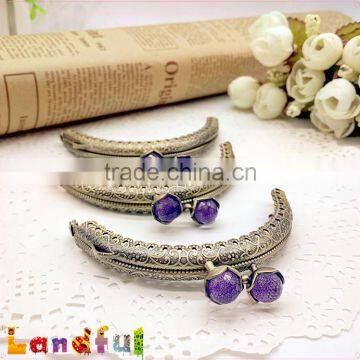 3.35inch Antique Brass Round Crystal Candy Bead Sewing Handmade Purse Frame photo-6