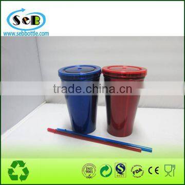 16oz Stainless Steel Tumbler With Straw Travel Coffee Mug photo-5