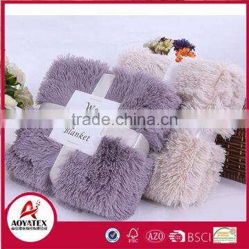 promotional super soft pv fleece long pile fake fur plush blanket