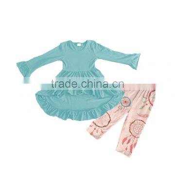 Popular kids solid shirts tops ruffle legging pants outfits baby pants outfit girls dress outfit