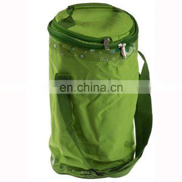 Green Double Zipper Round Oxford Insulated Shoulder Cooler Bag