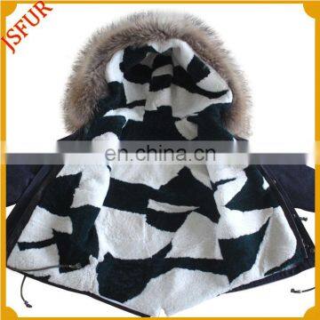 Raccoon Fur Collar Hood Jacket Parka Fur Coat For Kids