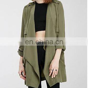 Styleish and Classic Collarless Draped Open Front Trench Jacket of Women NT201 photo-3