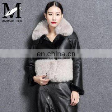 Modern New Style Real Fox Fur Collar Jacket Fashion Mongolian Lamb Skin Fur Coat