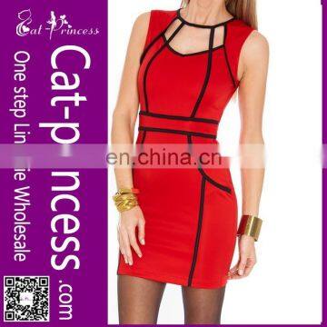 China back full zip knee red bodycon dresses