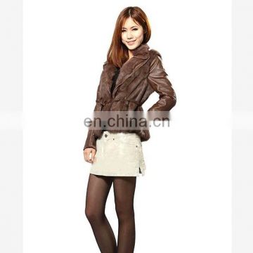 ladies rabbit fur split joint pig leather jacket for women