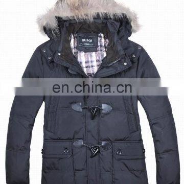 fashion mens winter fur hood cow buckle down padded lo