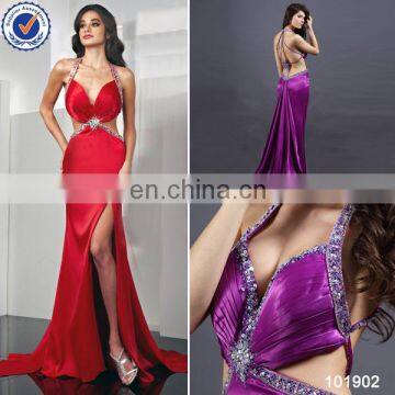 in stock long beaded strap V-neck backless sexy low back girls party dresses