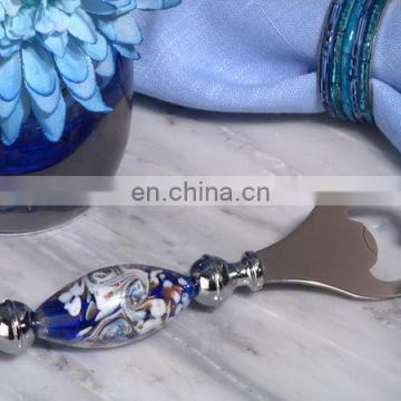 Dazzling Murano Art Blue and White Bottle Opener