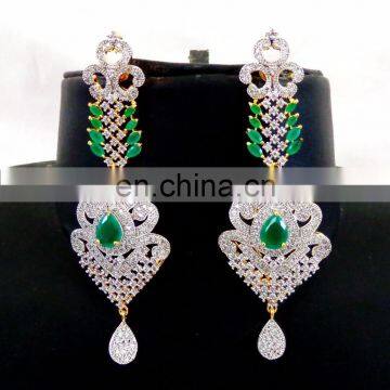 Green American Diamond Earring-Wholesale CZ Dangle Earring-2016 American Diamond dangle earring-cubic zirconia jewellery