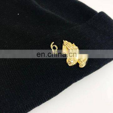 Navy Stitching Knitted Custom Acrylic Beanie With Logo Embroidery photo-3