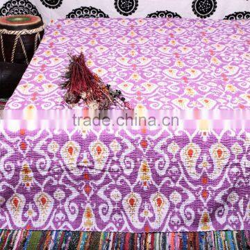 Indian Home Decorative Ikat Kantha Quilt Queen Kantha Blanket Kantha Hippie Gypsy Bedspread