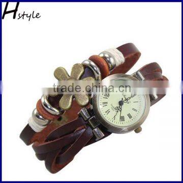 Women's Flower Sense Retro Wrap Around Weave Leather Quartz Watch Coffee WP007