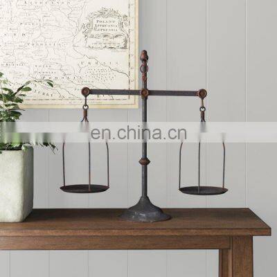 Metal Iron Black Brush Red Brass Antique Art Geometric Home Decor scales Sculpture On Home Table