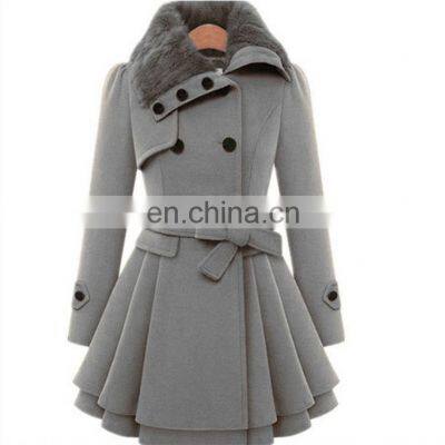 Wholesale New Fashion Women Girls Fur Collar Design Warm Long Plus Size Double Breast Button Belt Sur Collar Winter Coat Women photo-2