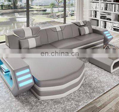 2021 Multi-functional Living Room Sofa Set Furniture Top Grain Leather Sectional Sofa With LED Light photo-3