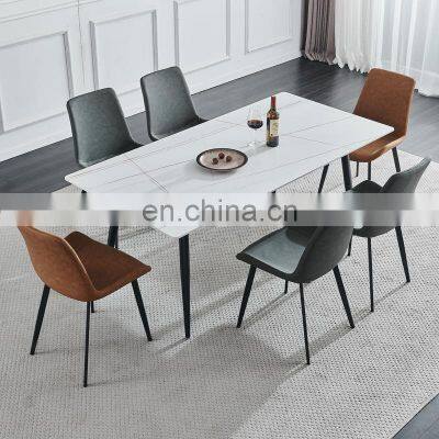 Marble Top Dining Table And Chairs Metal Modern Luxury Dinning Room Furniture Set New Household Marble Rectangular Dining Tables