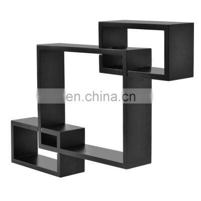 Black Intersecting 3 Rect Boxes  Floating Shelf Wall Mounted Home Decor Furniture