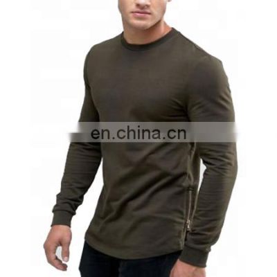 Latest design long line hip hop side zipper OEM pullover sweatshirt for men custom made fleece sweatshirts