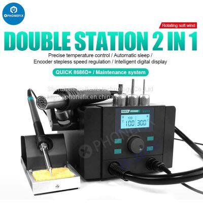 Quick 8686D+ 2 in 1 Lead-free Soldering Iron Hot Air Gun Rework Station For Phone Repair