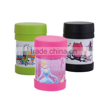 Insulated inner ss outside plastic food thermos for children