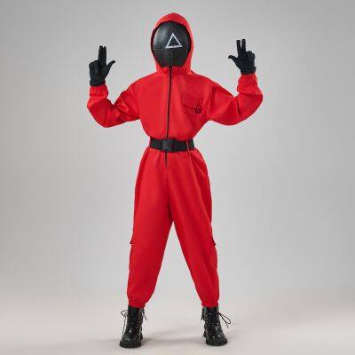 Halloween Cosplay Costume Horror Movie Calamari Squid Game Disguise Outfit Costumes Carnival Red Jumpsuit Clothes