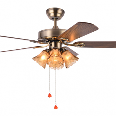 American style variable frequency living room fan, retro dining room 52 inch ceiling fan with iron leaf lights,（Wechat:13510231336）