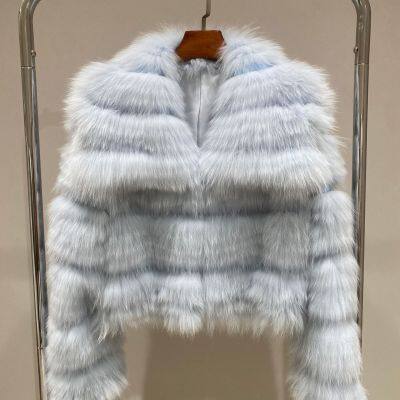 New Imported Fox Fur Striped Fur Coat, Women's Short Lace Lace Slimming Lapels Fur Coat