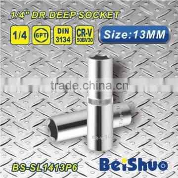 Best selling 13mm 1/4 Inch Square Drive 6 Point Deep Socket Chrome Vanadium