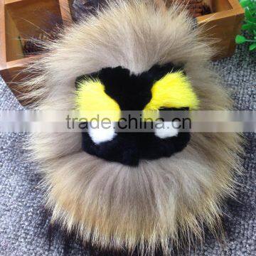 New Arrival Bag Phone Carkey Ornaments Monster Style Real Racoon Fur Leather Key Rings photo-5