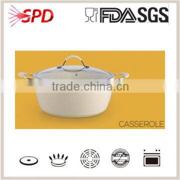 High quality SGS FDA fashion norvel new forged ceramic coating round casserole with glass lid