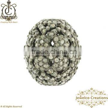 Natural Diamond Studded Silver Bead Ball Finding, 925 Silver Finding, Silver Diamond Bead Jewelry Finding, Handmade Pave Finding