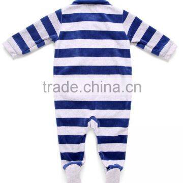 New Born Baby Long Stripe Velour Stripe Romper photo-3