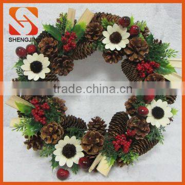 SJ-L6146 christmas garland decorating wreath with pine nut