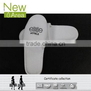 high quality open toe hotel EVA sole disposable slipper white terry slipper with logo embroidered