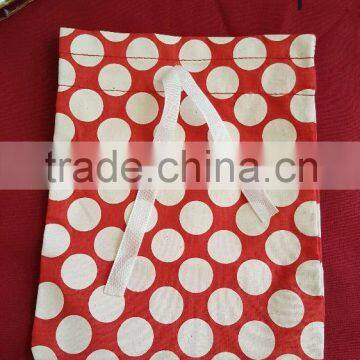 Ribbon Drawstring Bags With Red Polka Dot Print