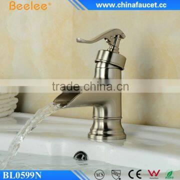 Beelee Unique Waterfall Brushed Nickle Basin Mixer Taps NSF Faucet for Bathroom photo-3
