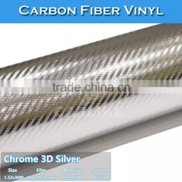 Stretchble 1.52x30m 3D Chrome Silver Carbon Fiber Film For Car Wrapping photo-2
